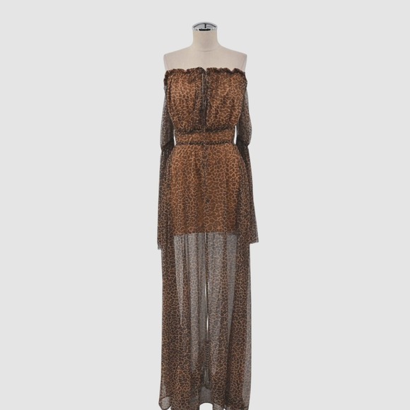 House of Chic Dresses & Skirts - House of House of Chic Mesh Maxi Dress Womens Size S‎ Brown Bell Sleeve Leopard